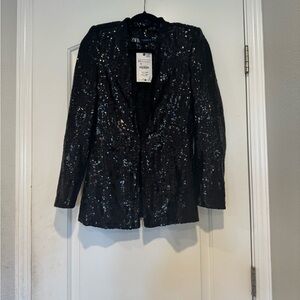 Zara Shimmering Black Sequin Blazer